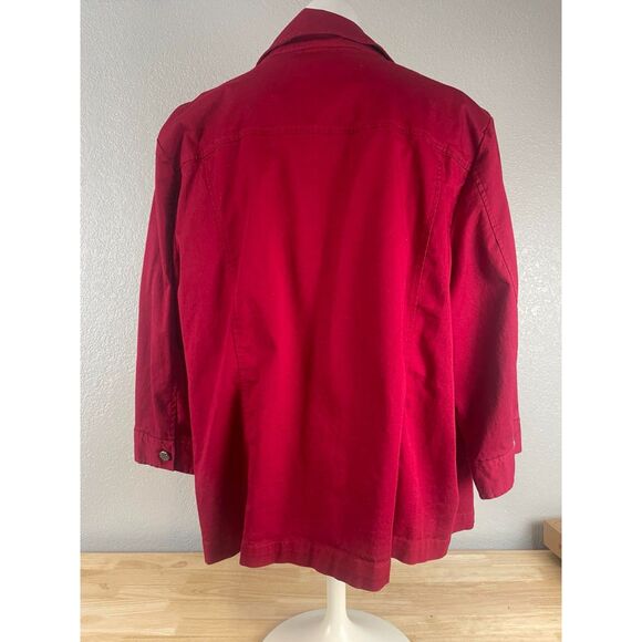 CJ Banks Women's Plus Size 3X Red Shirt Jacket 3/4 Sleeve Button Front - Picture 2 of 8